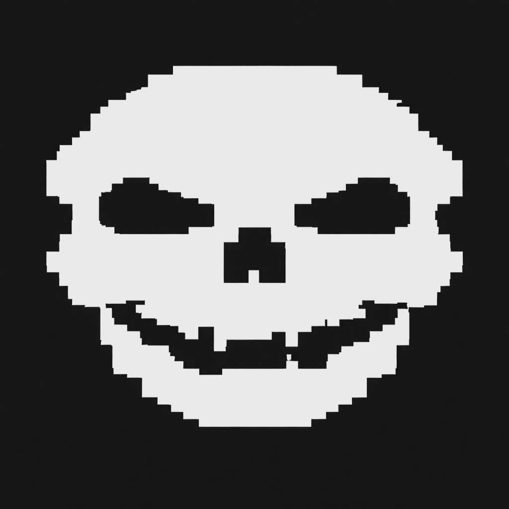 Pixelated ghost face design on a black background
