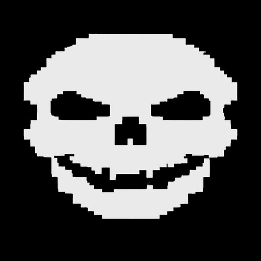 Pixelated ghost face design on a black background