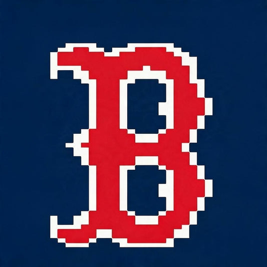 A large red pixelated letter B outlined in white on a dark navy blue background.