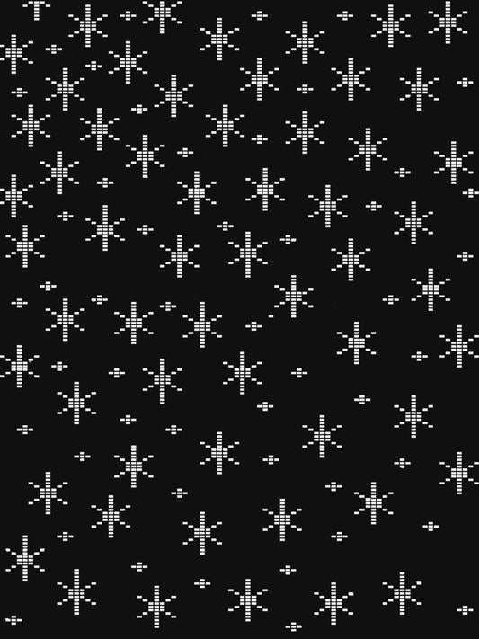 Pattern of white star-like shapes on a black background