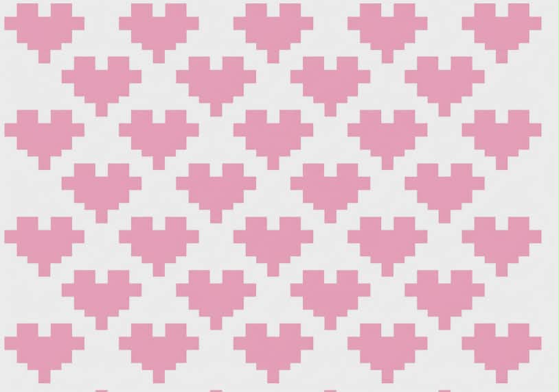 Pattern of pink hearts on a white background