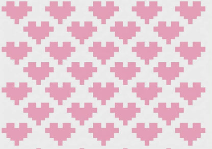 Pattern of pink hearts on a white background