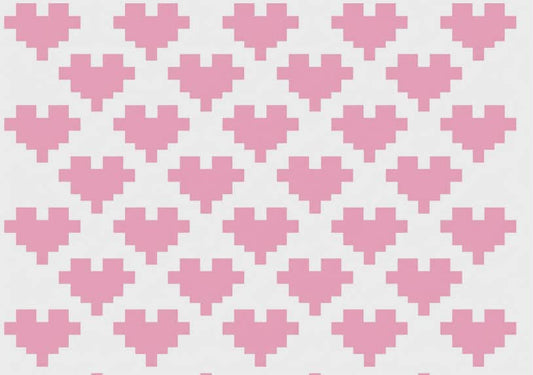 Pattern of pink hearts on a white background