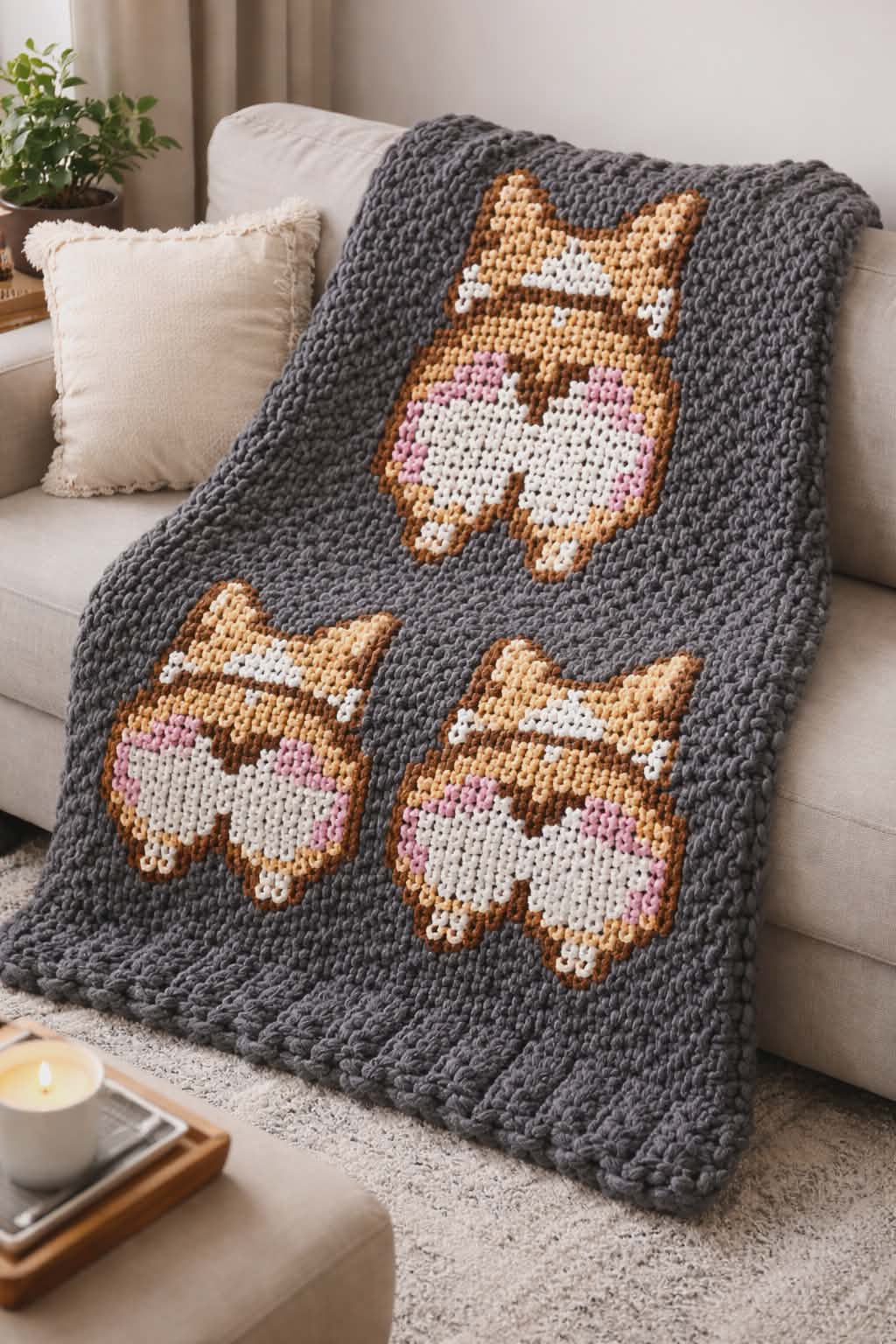 🐾💛 Corgi Cuddles 3 in 1 Chunky Knit Blanket | Digital PDF Step by Step Pattern🐾