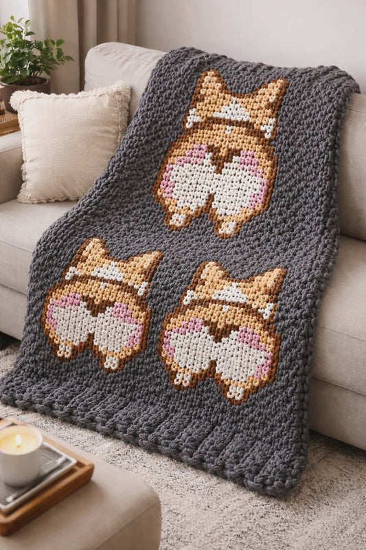 🐾💛 Corgi Cuddles 3 in 1 Chunky Knit Blanket | Digital PDF Step by Step Pattern🐾