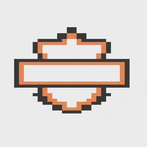 Pixelated design of a heart with a rectangular center on a light gray background