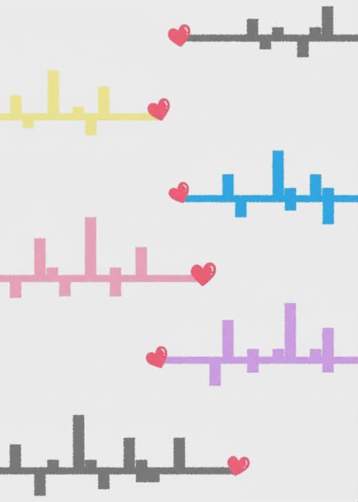 Colorful heart and line pattern on a light gray background