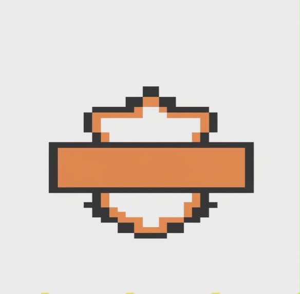 Pixelated design of a heart with an orange center and black outline on a light gray background.