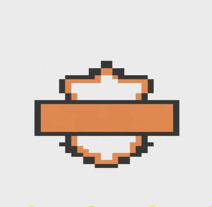 Pixelated design of a heart with an orange center and black outline on a light gray background.