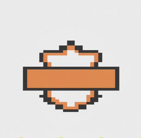 Pixelated design of a heart with an orange center and black outline on a light gray background.