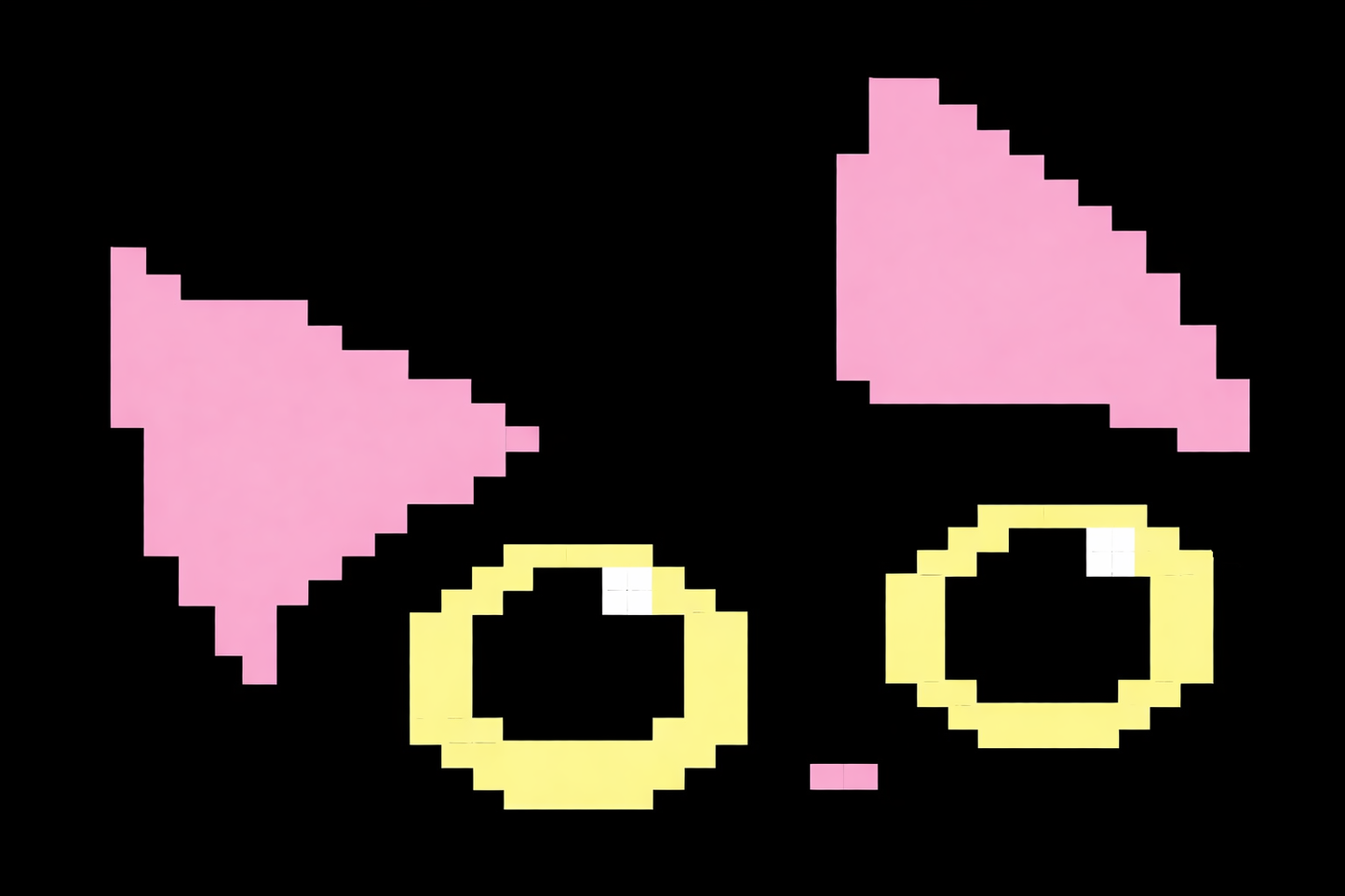 Pixelated Cat  yellow Eyes  on a black background