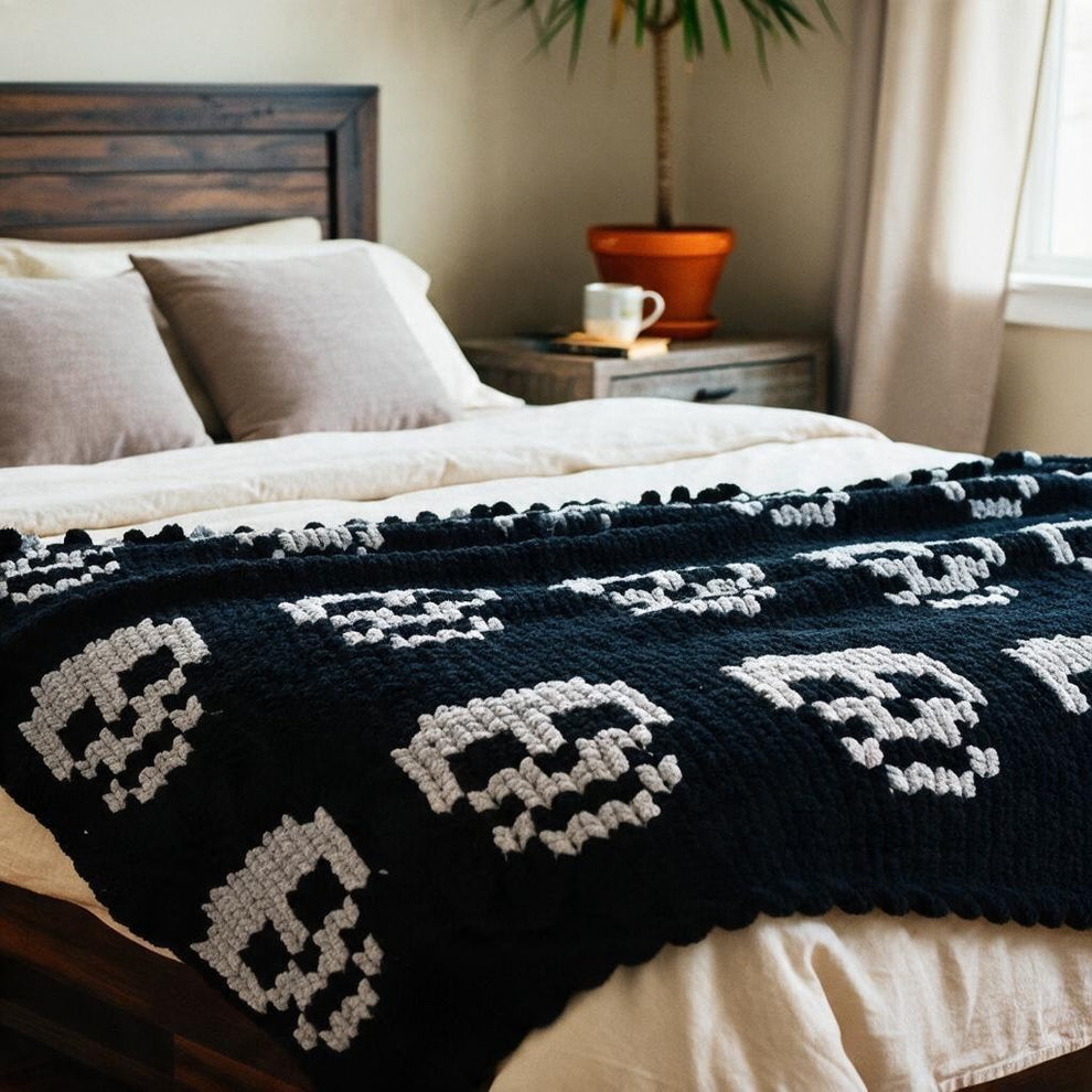 Midnight Skulls Chunky Knit Blanket – WICKED WARMTH