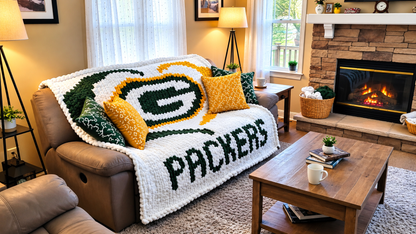Pack Pride Chunky Knit Blanket on a Couch 