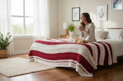 🍭❄️ Candy Cane Cuddle Blanket – Handcrafted Chunky Knit Blanket | Soft & Cozy❄️🍭