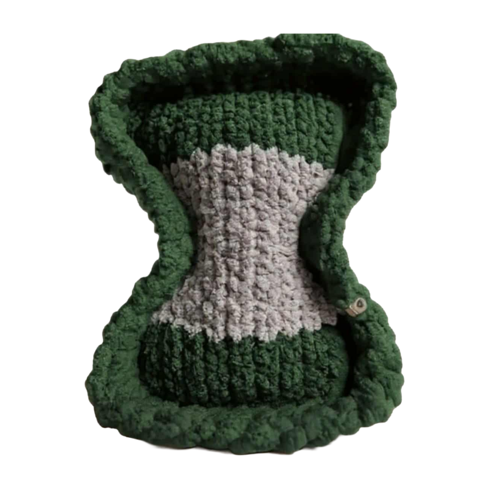 Olive-Light Gray Striped Bone Haven Pet Bed