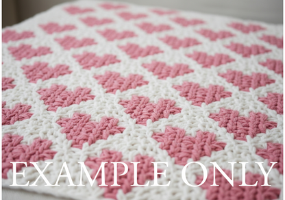 Pink and white crocheted blanket with 'EXAMPLE ONLY' text overlay
