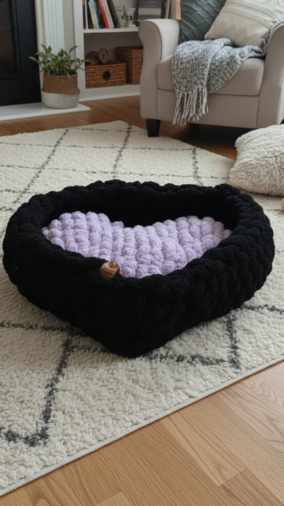 Heart Shaped Pet Bed Black and Purple