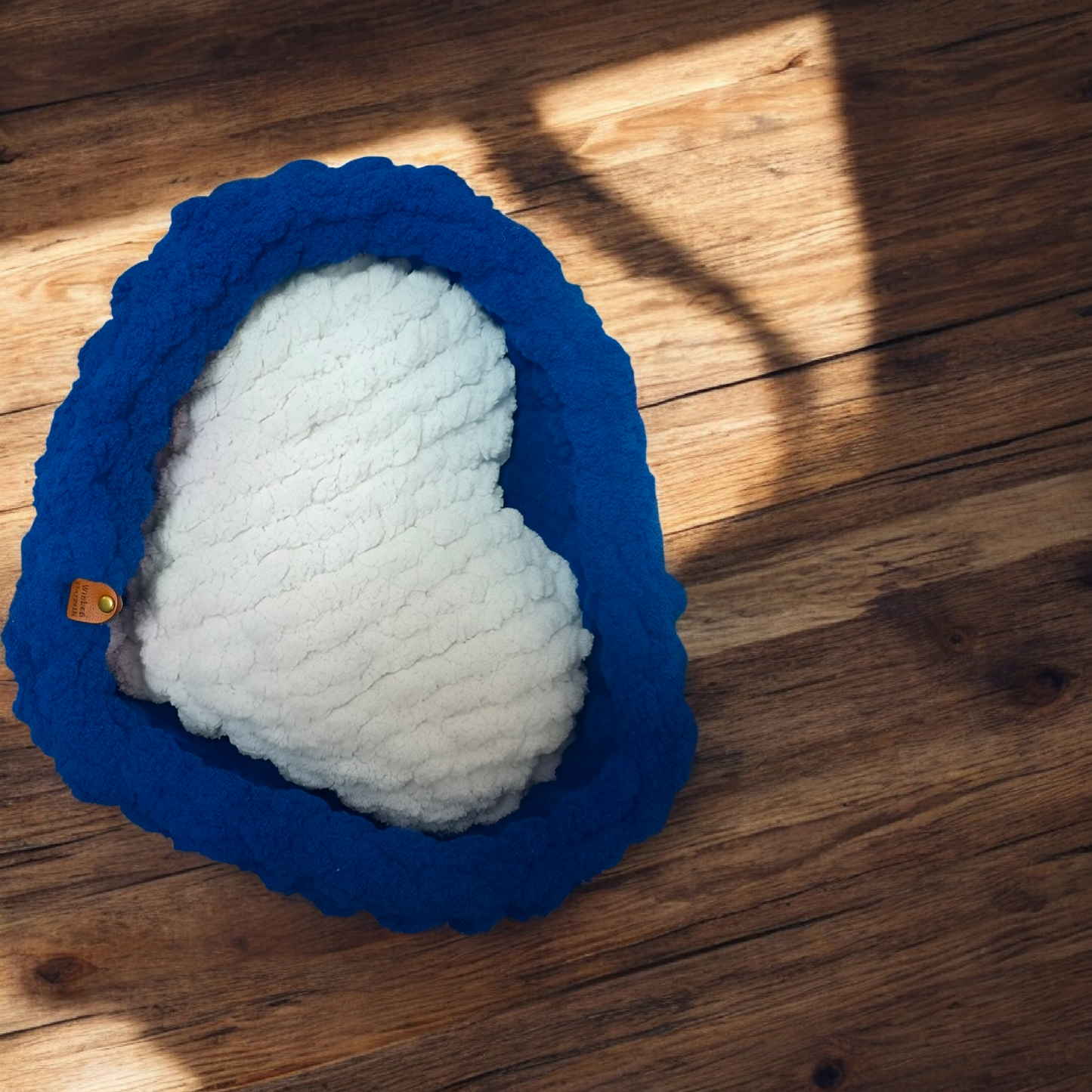 blue heart shaped pet bed